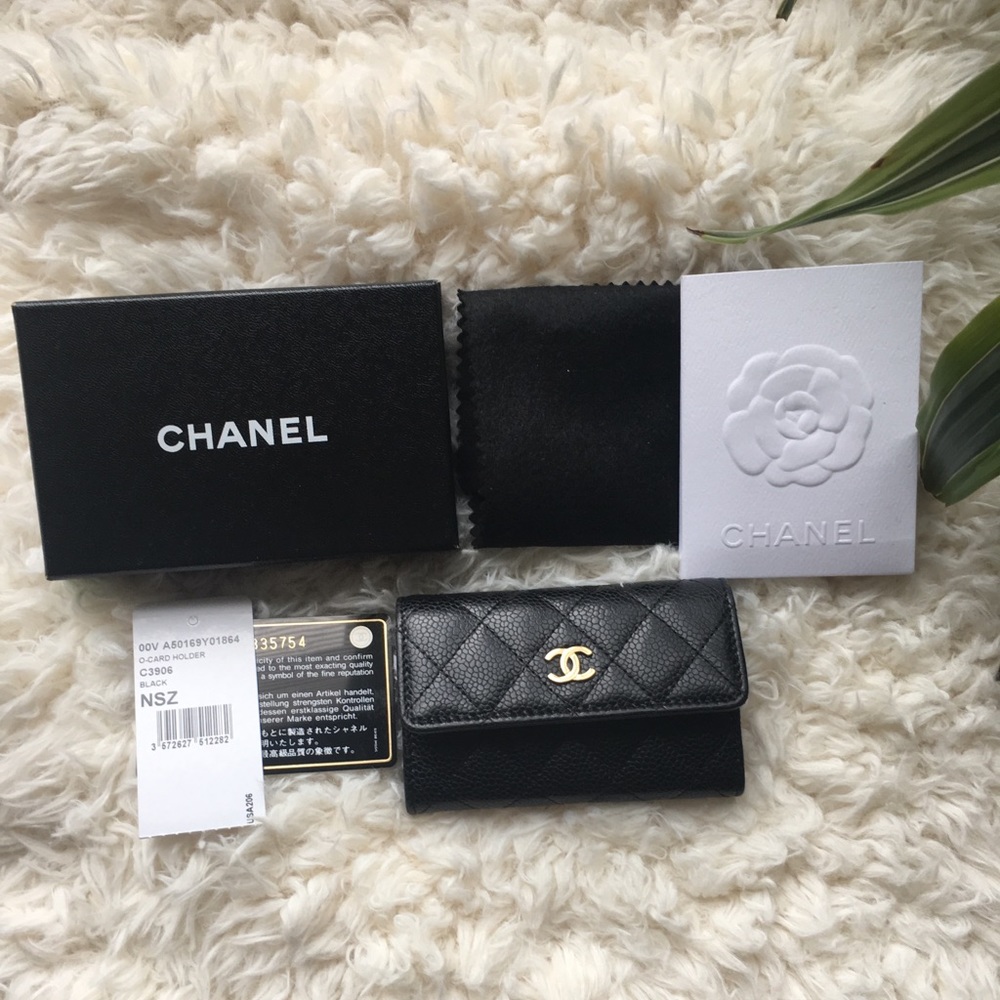 Authentic CHANEL O-Card Holder Case (Black Caviar)